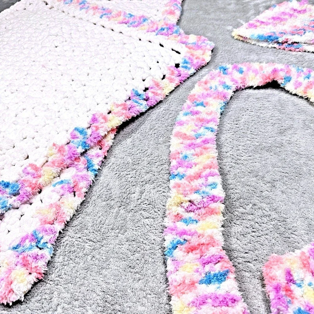 Handmade Crochet Baby Blanket Hat Scarf Set 44x33 Pastel Nursery Gift‎